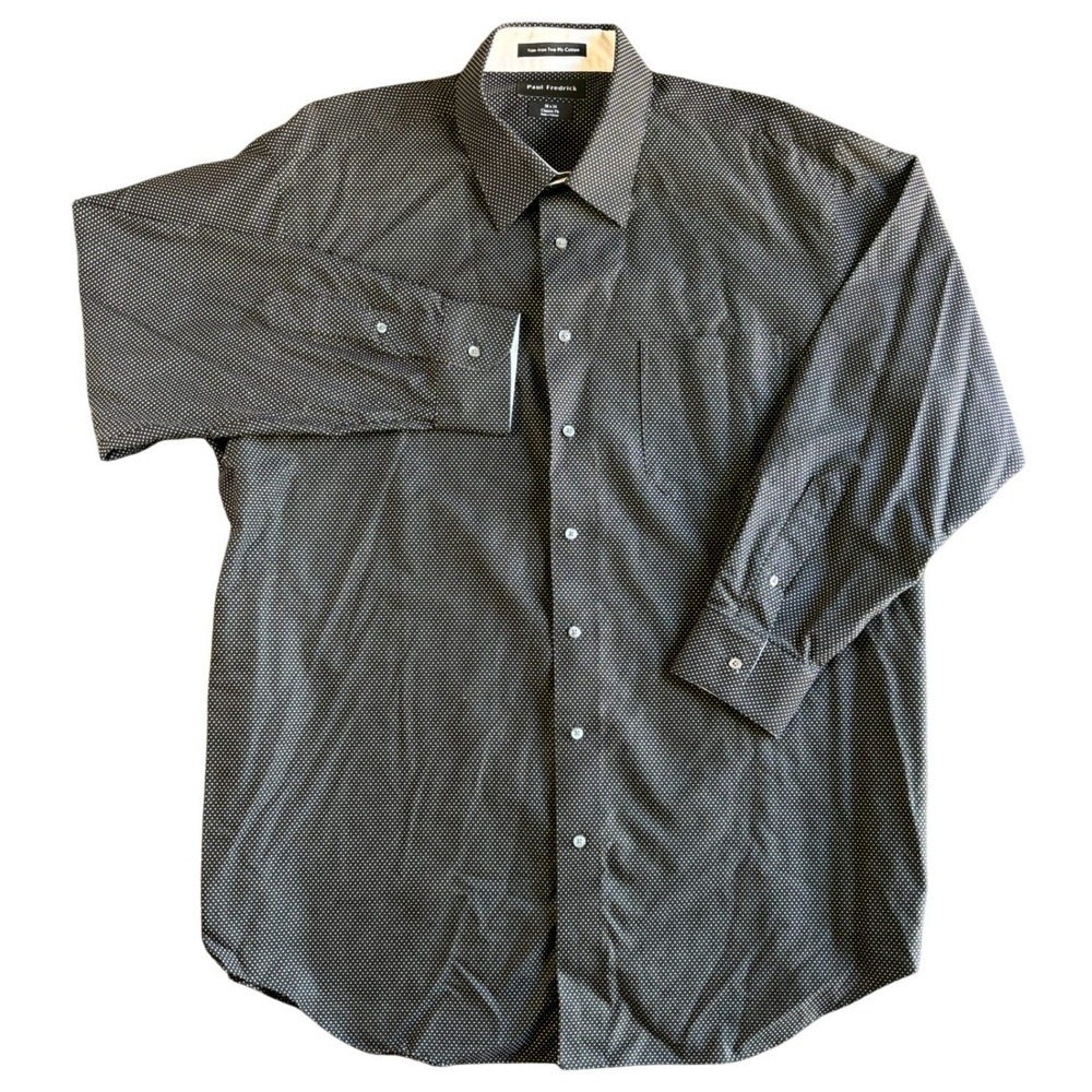 Paul Fredrick Mens 18x34 Classic Fit Black PolkaDot Cotton Dress Shirt